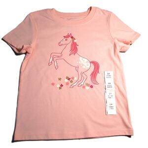 Cat & Jack Toddler Girl's T-Shirt Size 3T Pink Horse Graphic Short Sleeve Cotton